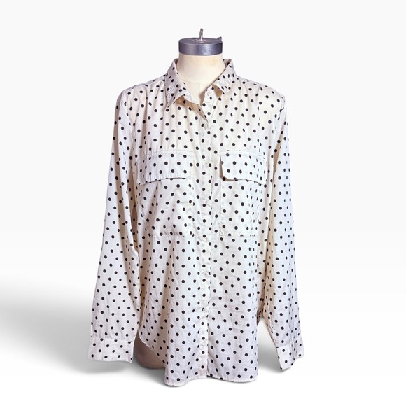 Kut from the Kloth Tops - KUT from the Kloth Ivory Black Polka Dot Utility Blouse Women's Large Polka Dots